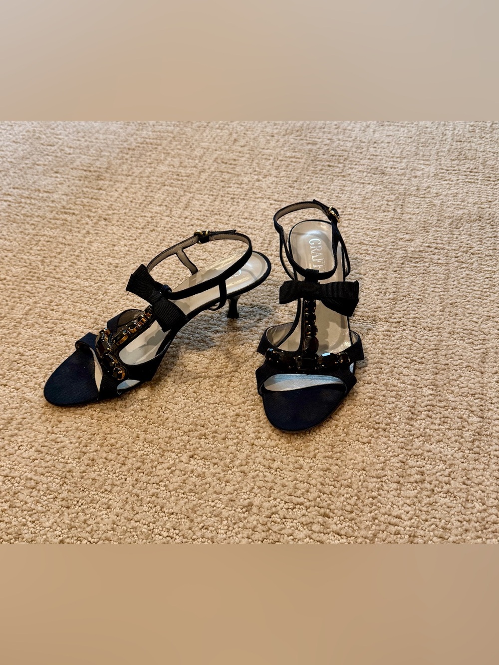 Black T-Strap Embellished Sandals by Graffiti